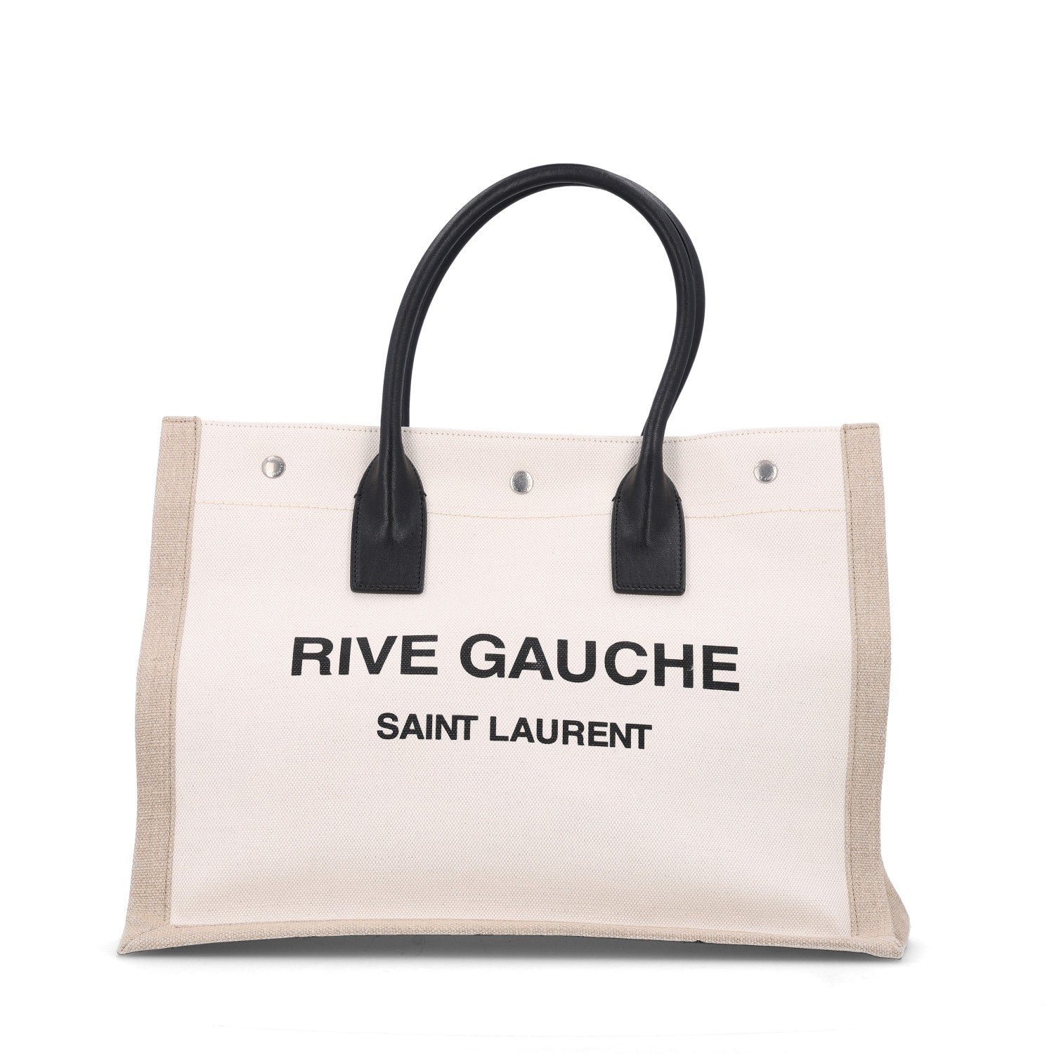 Saint Laurent Linen Calfskin Small Rive Gauche Tote Greggio Natural