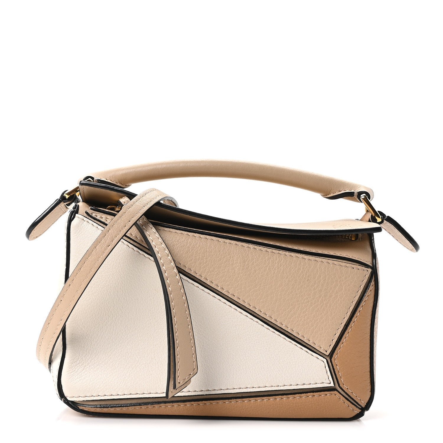 Loewe Calfskin Mini Woven Puzzle Bag Beige White