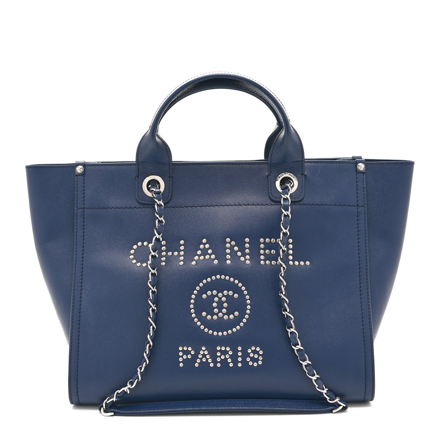 Chanel Caviar Small Studded Deauville Tote Navy