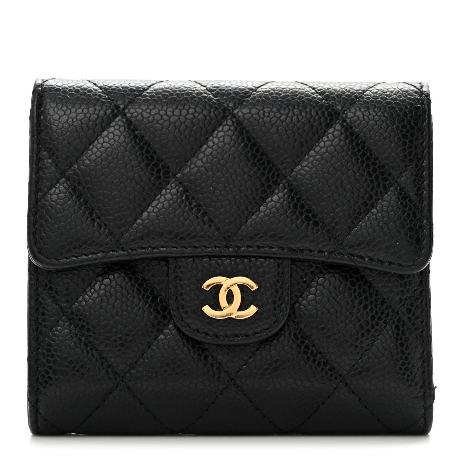 Chanel Caviar Quilted Compact Flap Wallet Black