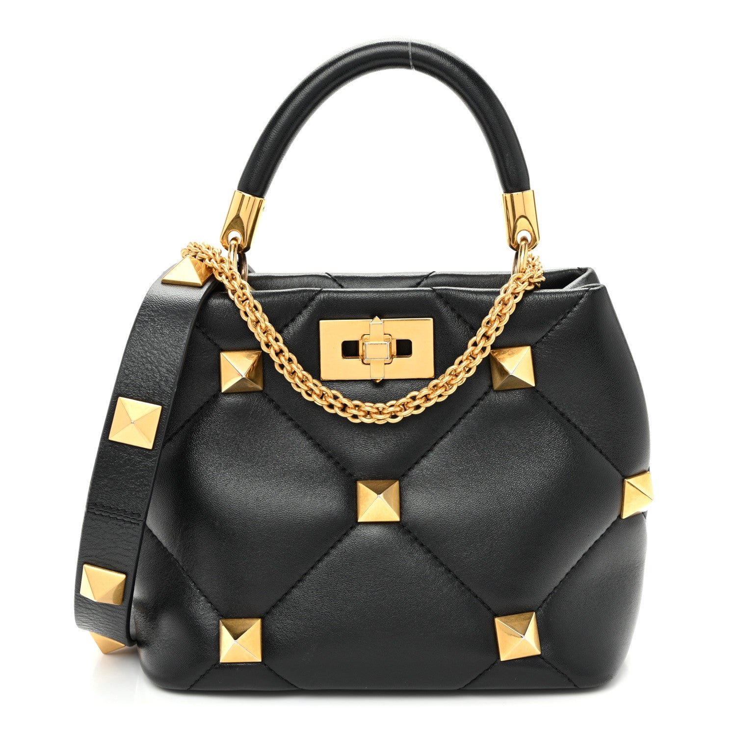 Valentino Garavani Nappa Small Roman Stud The Handle Bag Black