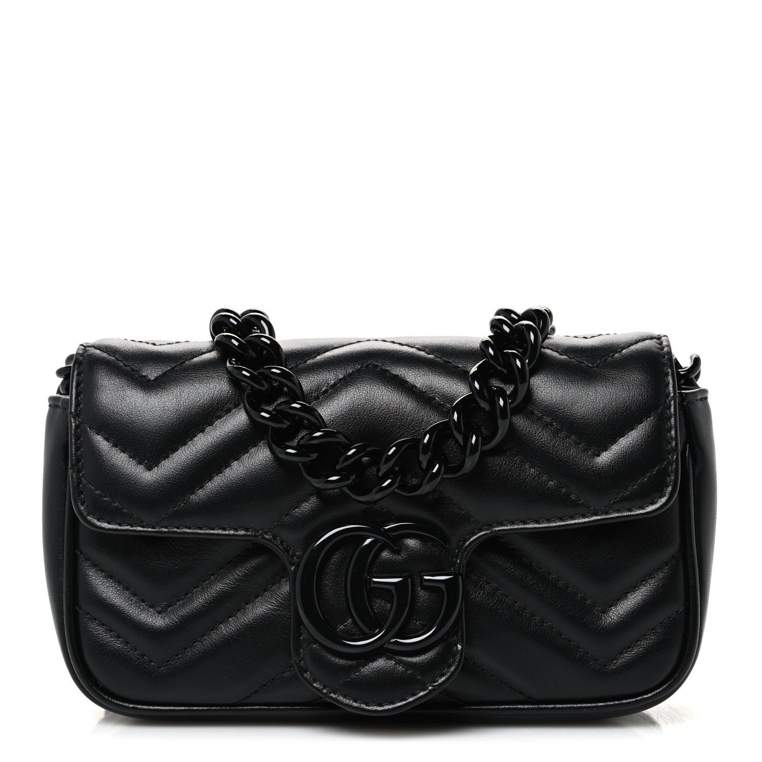 Gucci Calfskin Matelasse Monochrome GG Marmont Chain Belt Bag Black