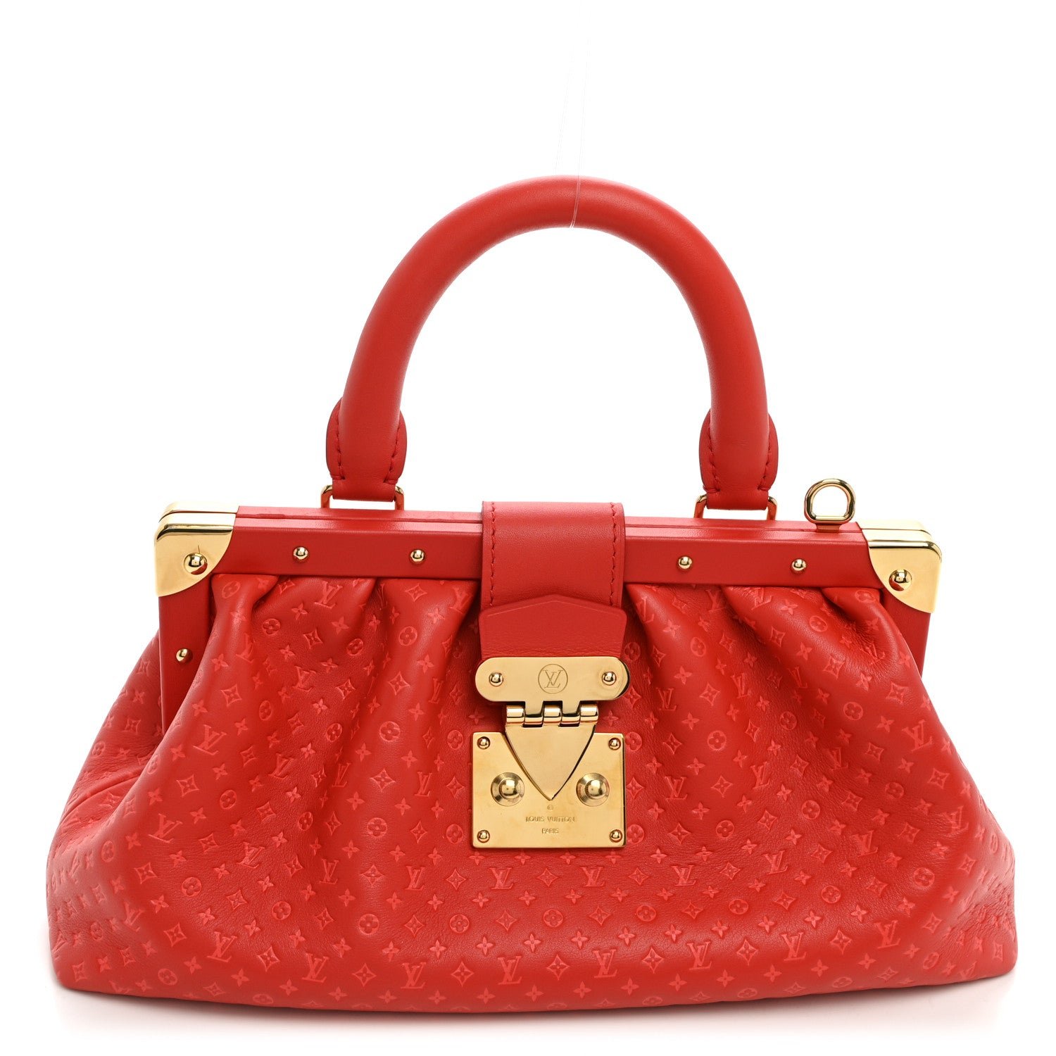 Louis Vuitton Calfskin Nanogram Embossed Clutch Red