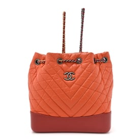 Chanel Aged Calfskin Chevron Quilted Small Gabrielle Backpack Dark Red Orange