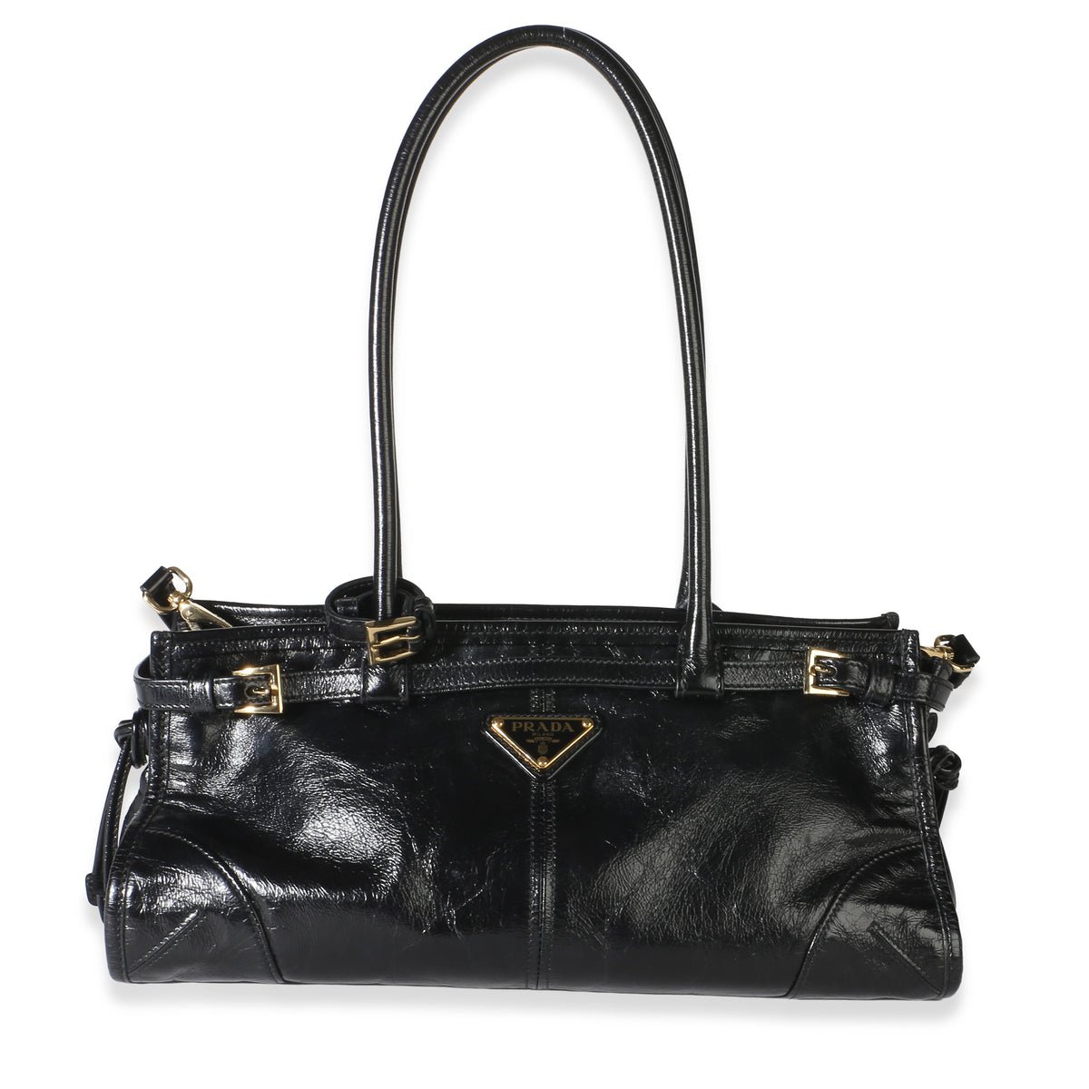 Black Glossy Calfskin Triangle Medium Bonnie Shoulder Bag