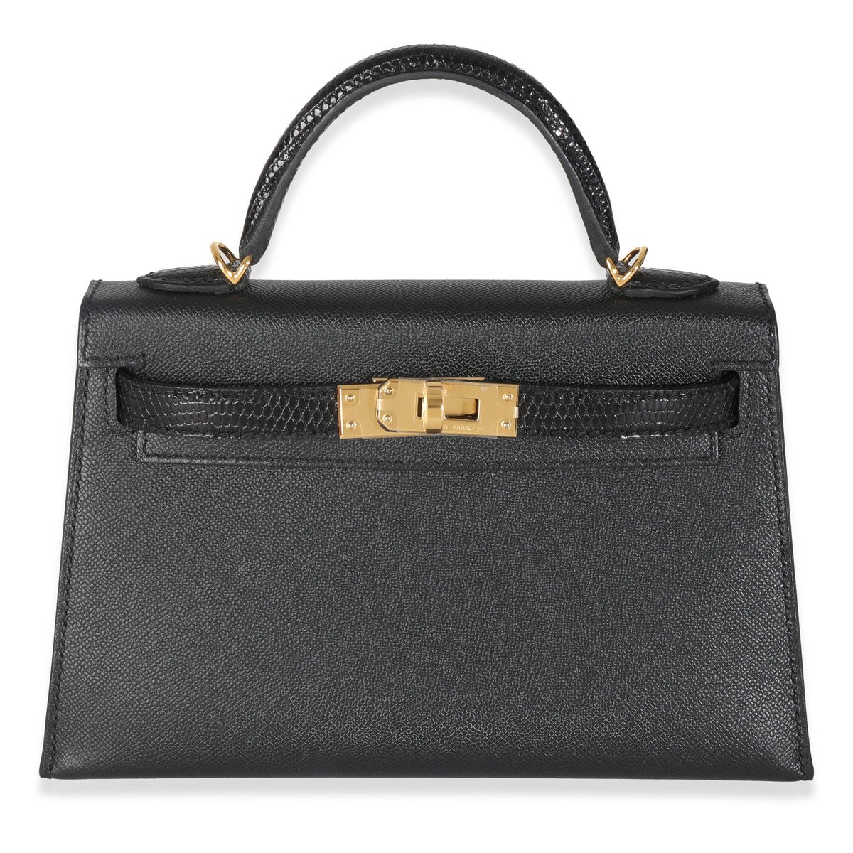 Hermes Black Madame Lizard Touch Sellier Mini Kelly 20 II GHW
