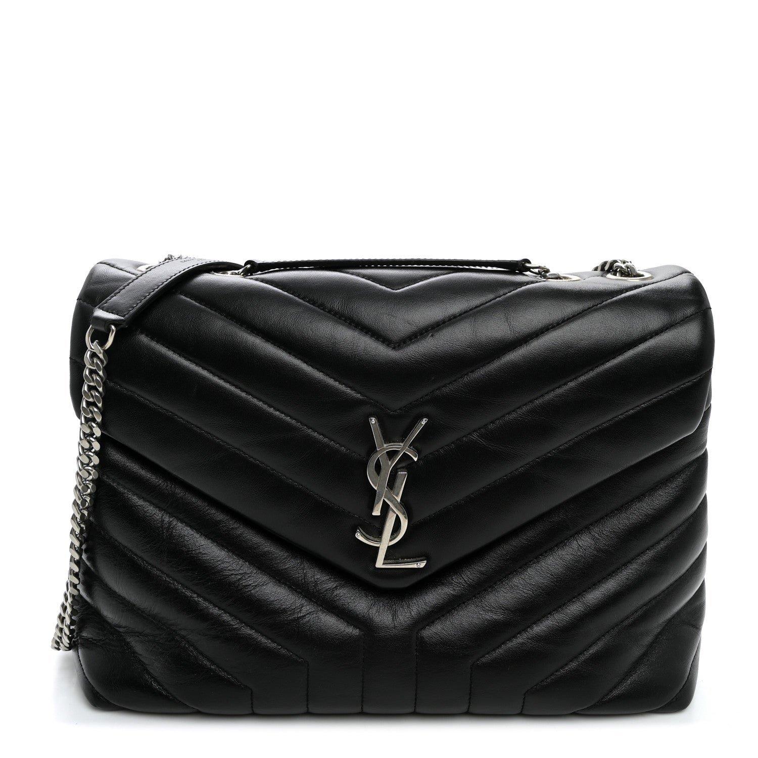 Saint Laurent Calfskin Y Quilted Monogram Medium Loulou Chain Satchel Black