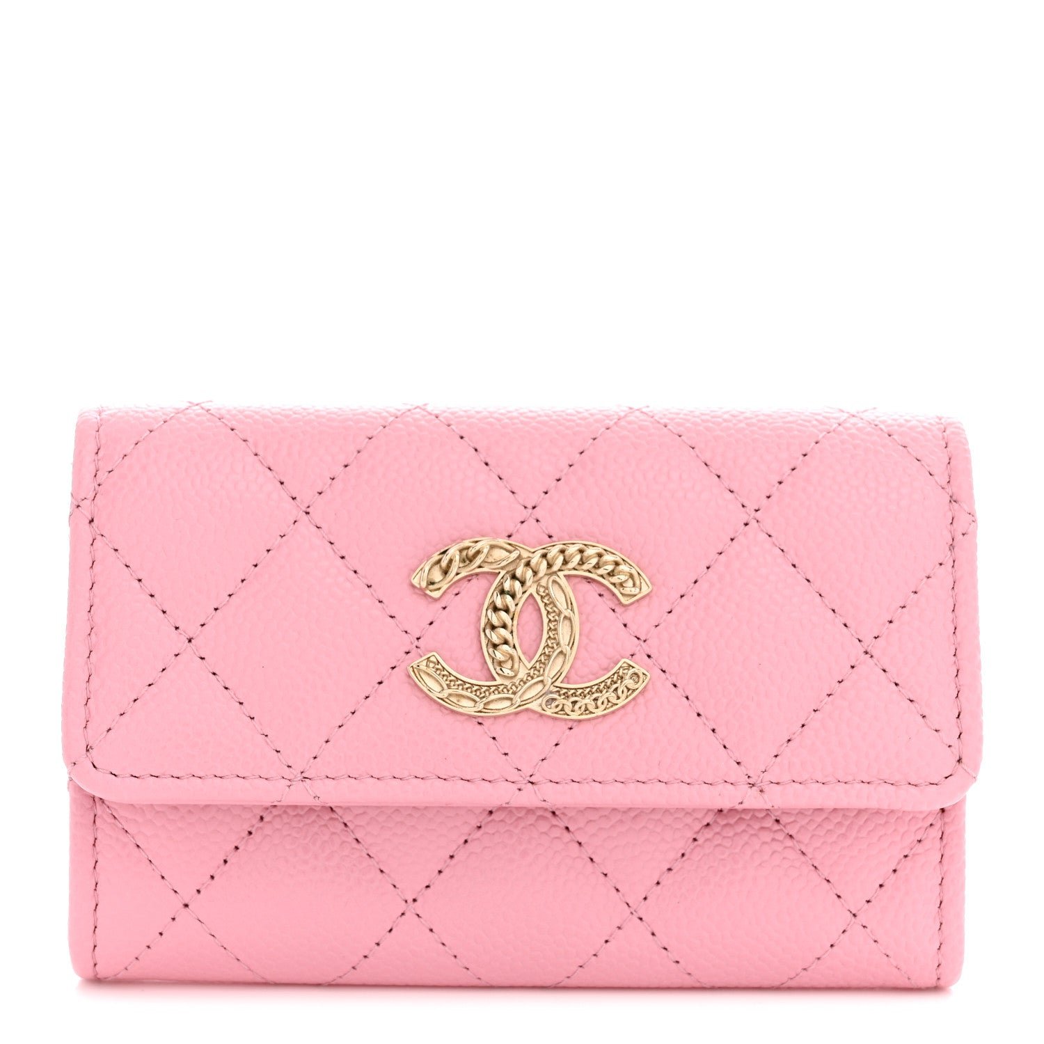 Chanel Caviar Quilted Chain CC Flap Card Holder Light Pink