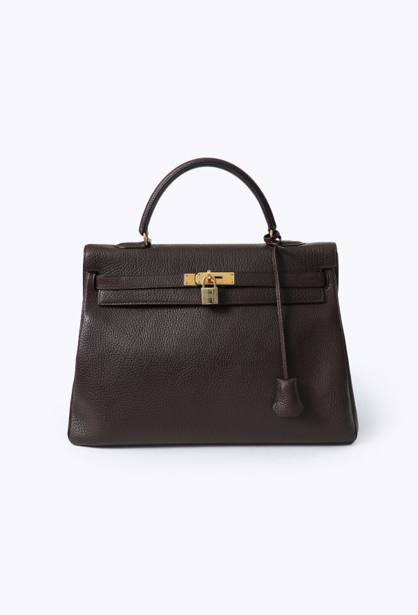 Hermes Vintage Marron Togo Kelly Retourné 35