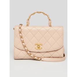 Chanel Beige Quilted Crumpled Lambskin CC Links Top Handle Flap Bag