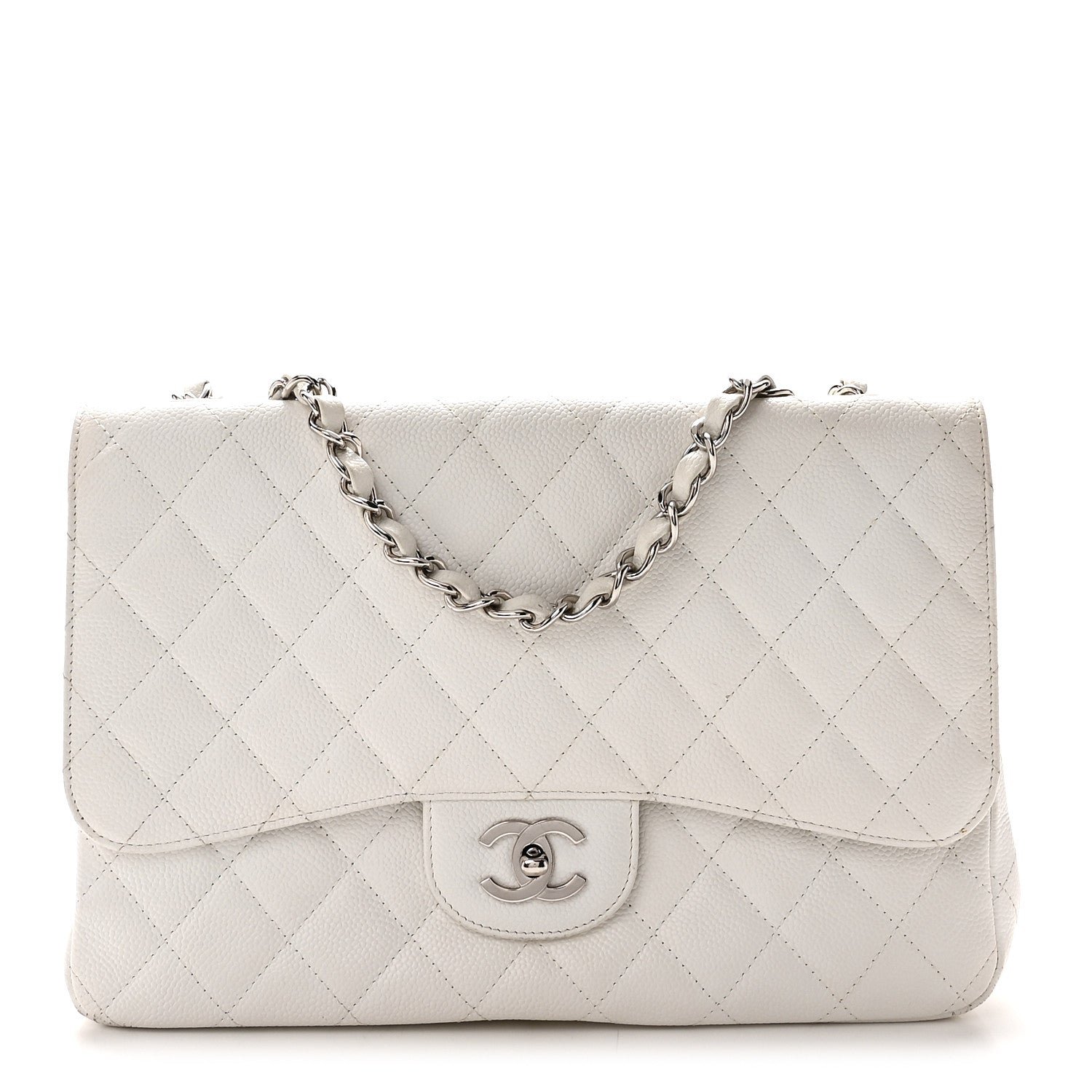 Chanel Caviar Quilted Jumbo Single Flap White