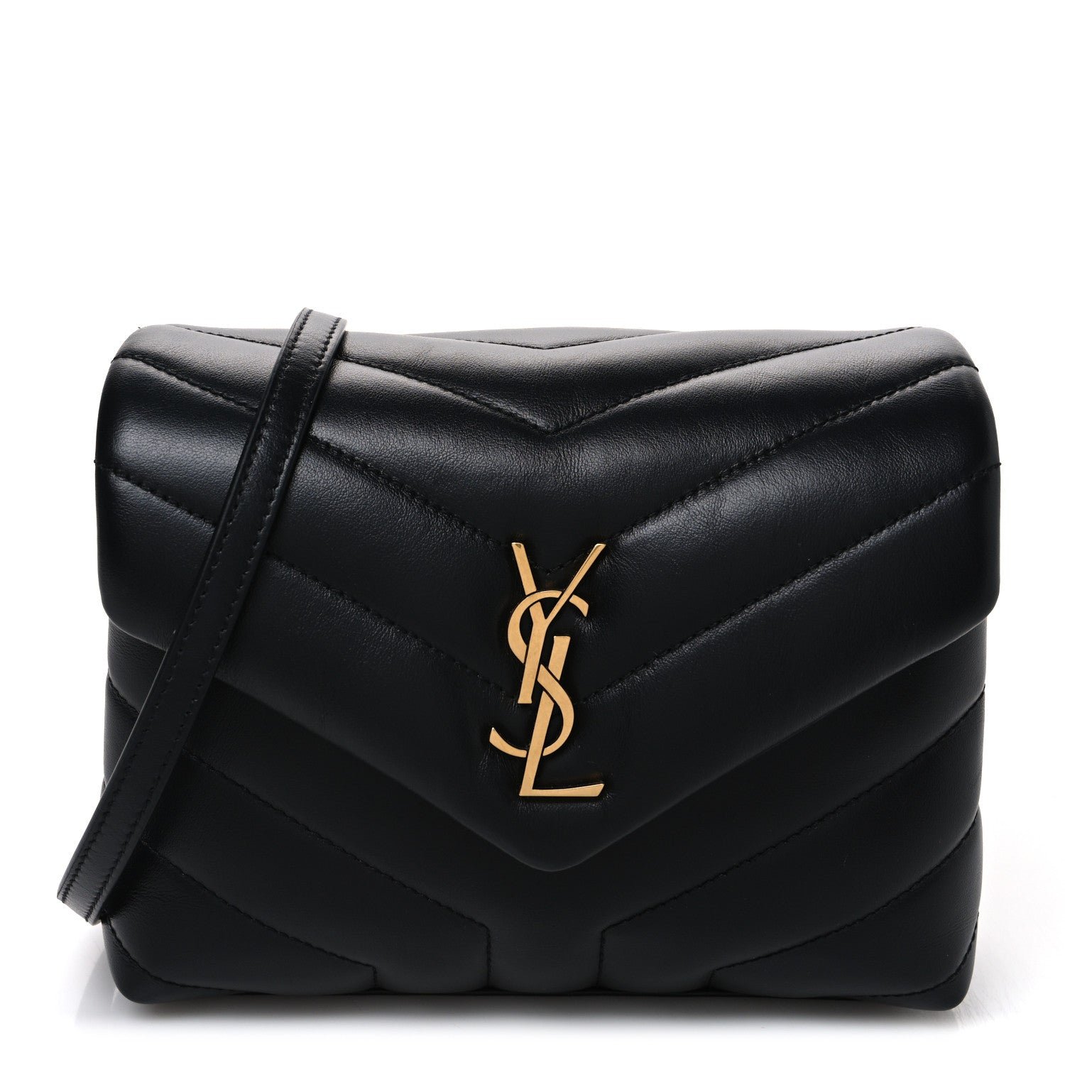 Saint Laurent Calfskin Y Quilted Monogram Toy Loulou Crossbody Bag Black