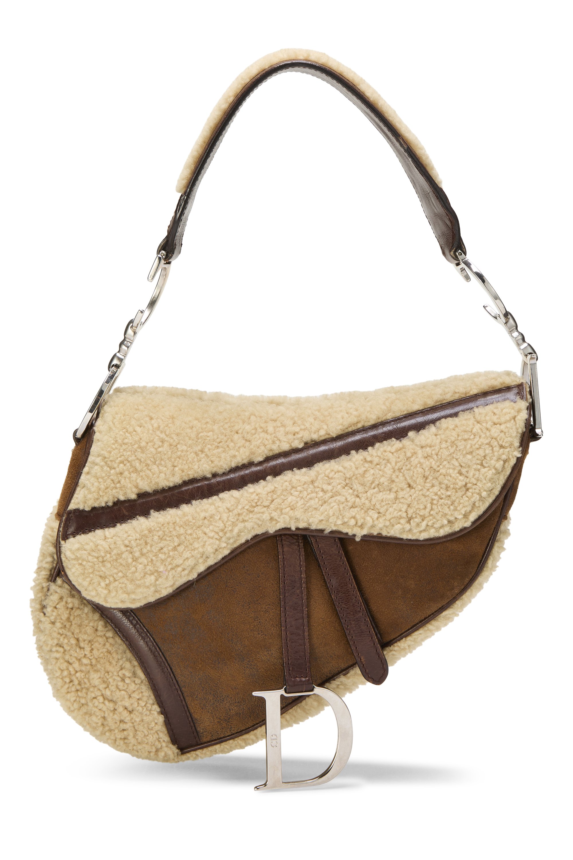 Brown & Beige Shearling Saddle Bag