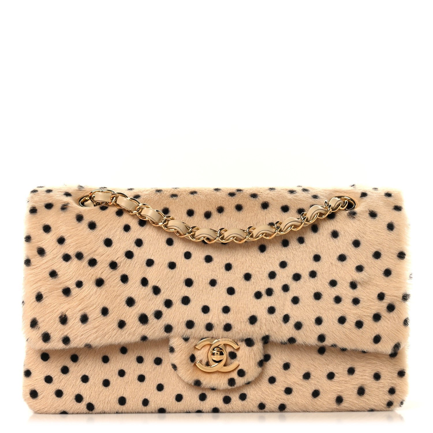 Chanel Pony Hair Cheetah Printed Creative Fabrics Flap Light Beige Black