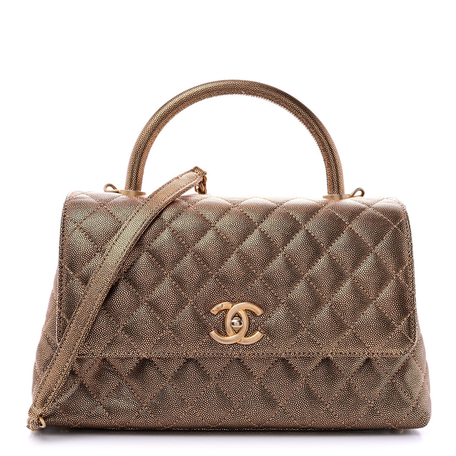 Chanel Metallic Caviar Quilted Small Coco Handle Flap Gold
