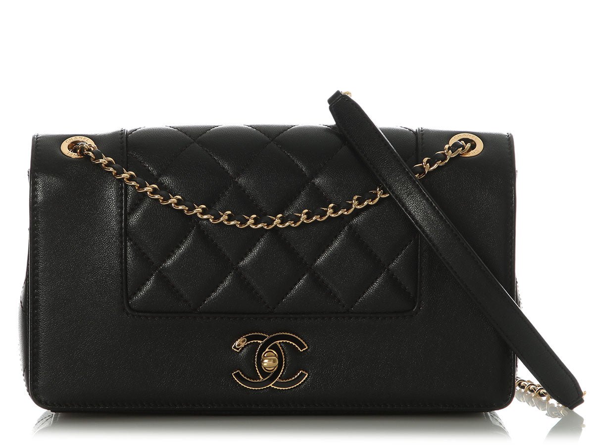 Chanel Medium Black Part-Quilted Calfskin Mademoiselle Flap