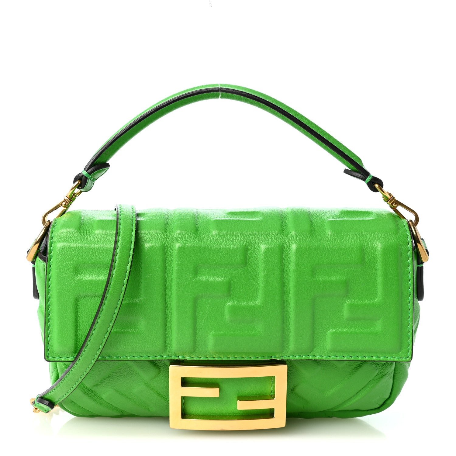 Fendi Nappa FF 1974 Embossed Mini Baguette Tomatillo