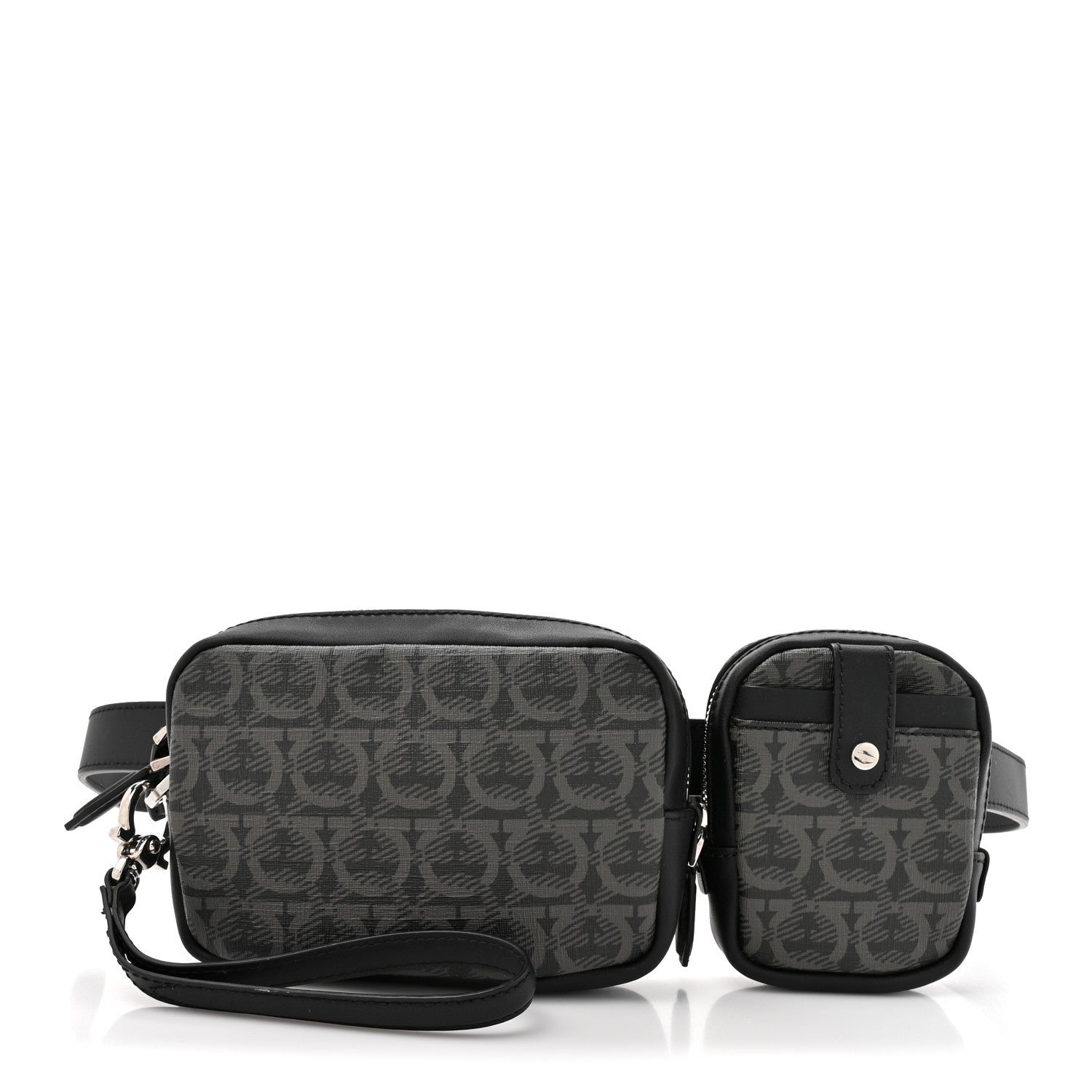 Salvatore Ferragamo Salvatore Ferragamo Gancini Monogram Calfskin Multi-Pouch Travel Belt Bag Black Grey