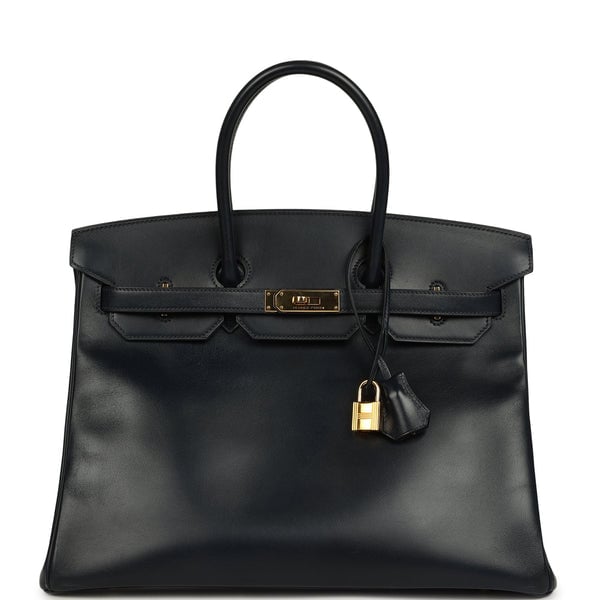 Hermes Pre-owned Hermes Birkin 35 Bleu Navy Box Gold Hardware