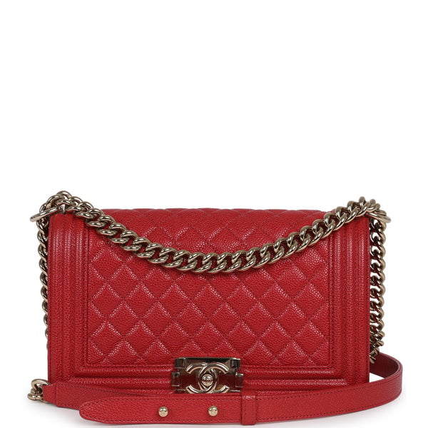 Pre-owned Chanel Medium Boy Bag Red Caviar Gold Hardware