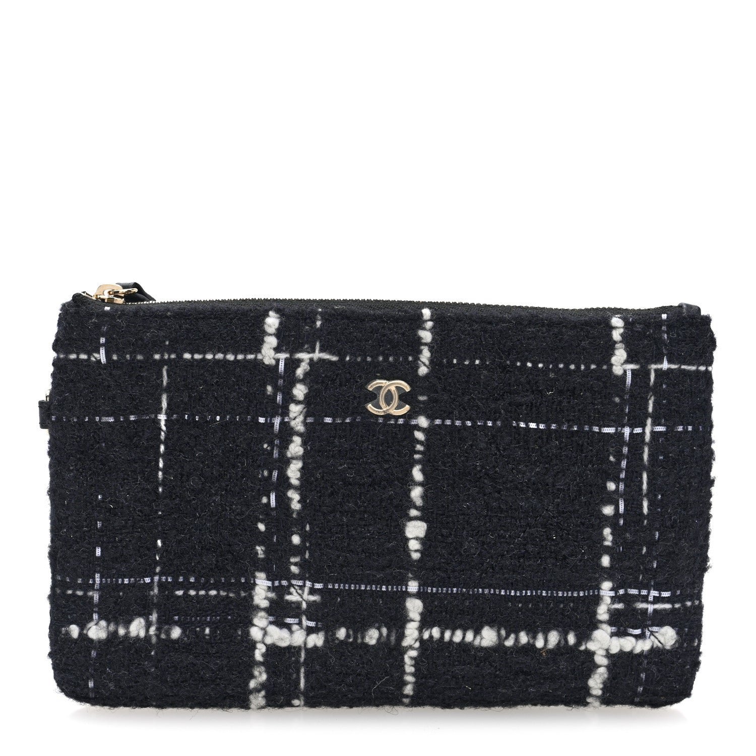 Chanel Wool Tweed Quilted Chanel 22 Removable Pouch Black White