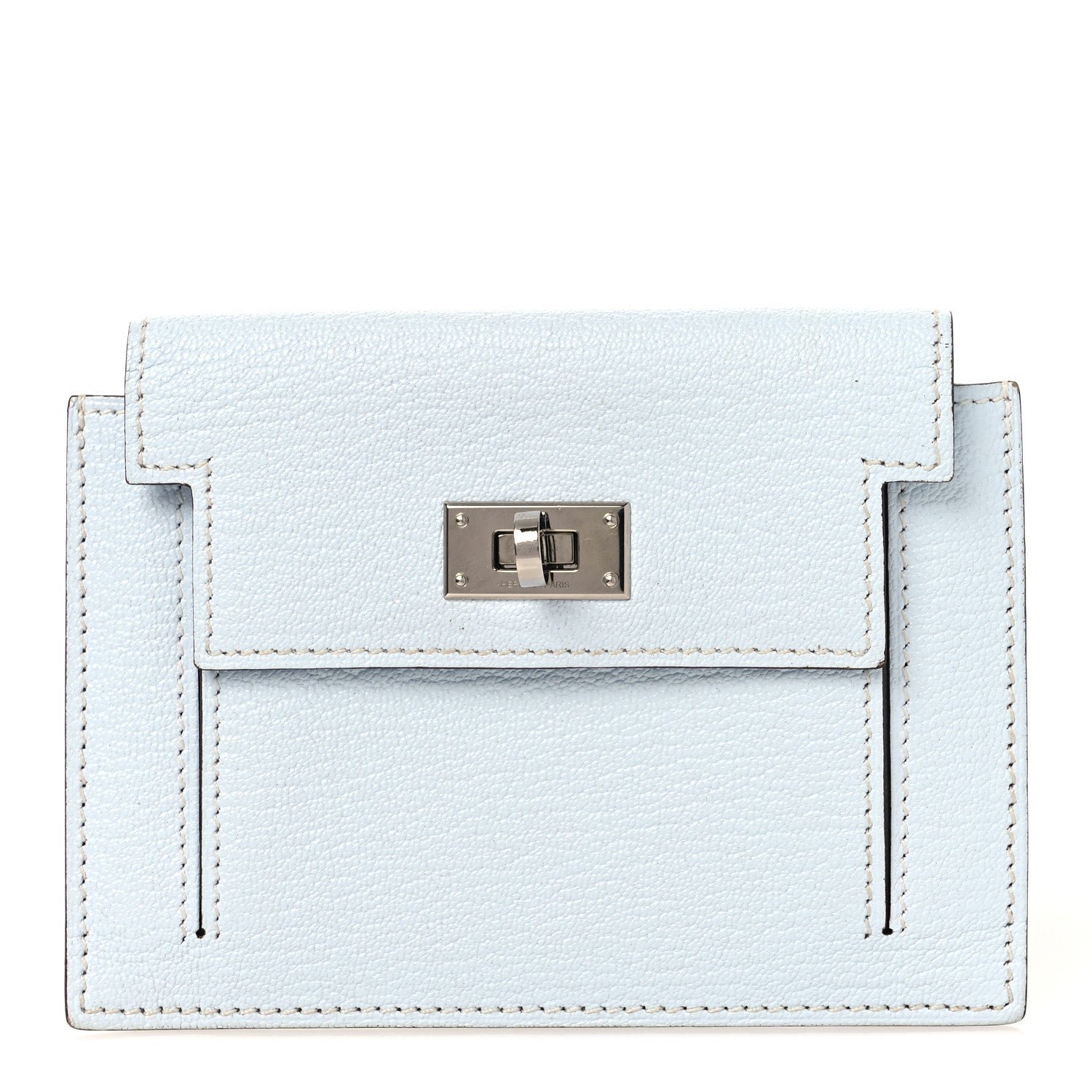 Hermes Chevre Mysore Kelly Pocket Compact Wallet Bleu Brume