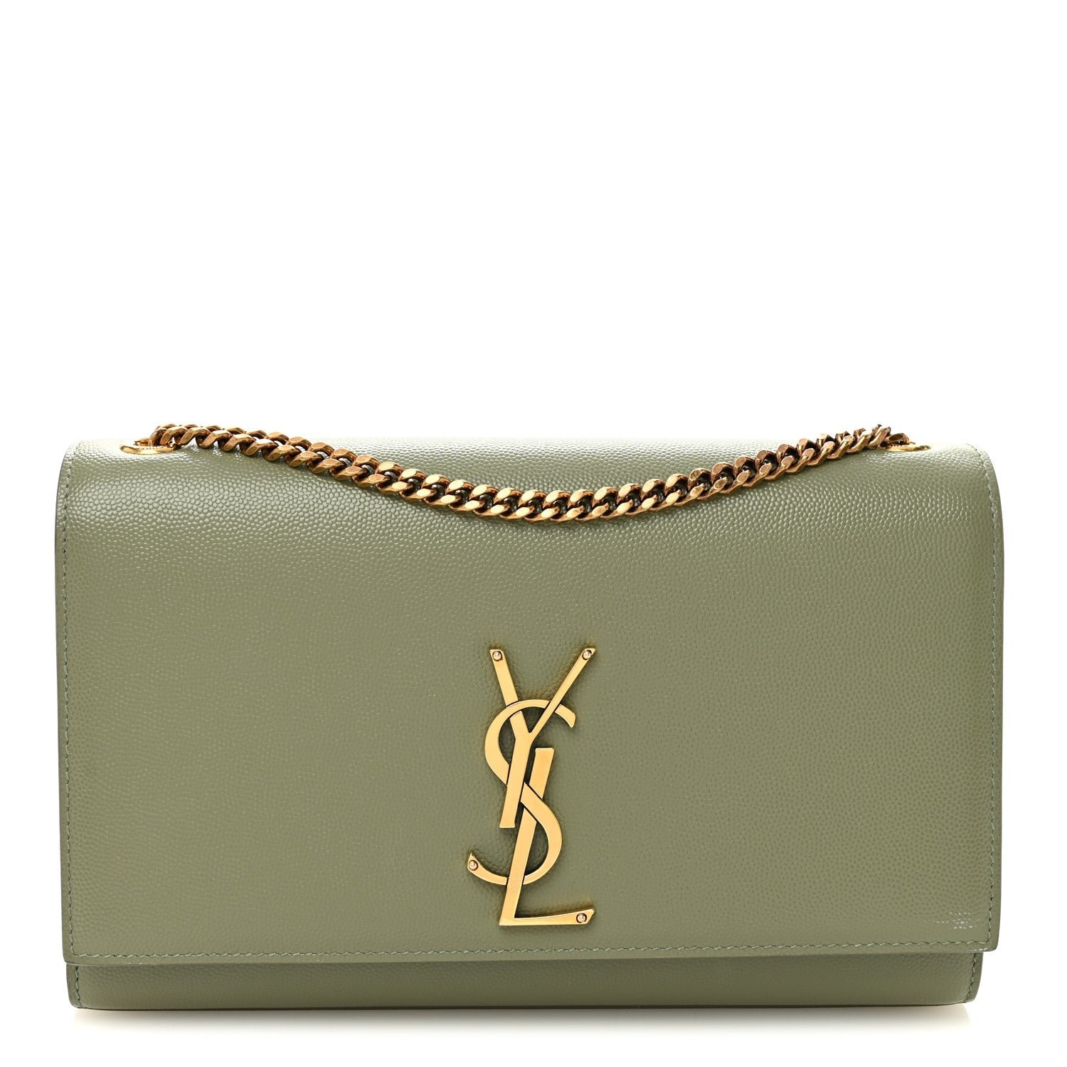 Saint Laurent Grain De Poudre Medium Classic Monogram Kate Satchel Light Sage