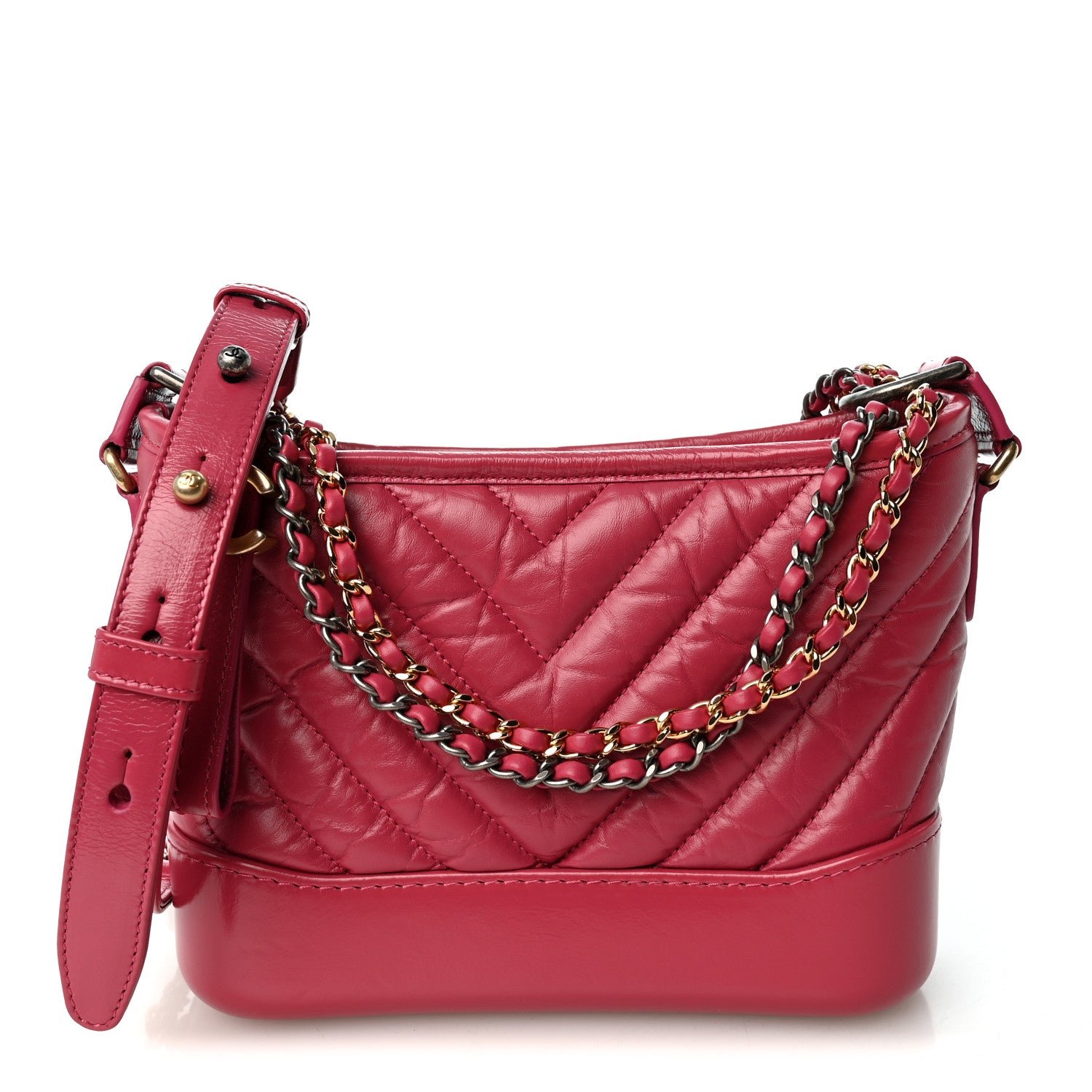 Chanel Aged Calfskin Chevron Quilted Small Gabrielle Hobo Dark Pink