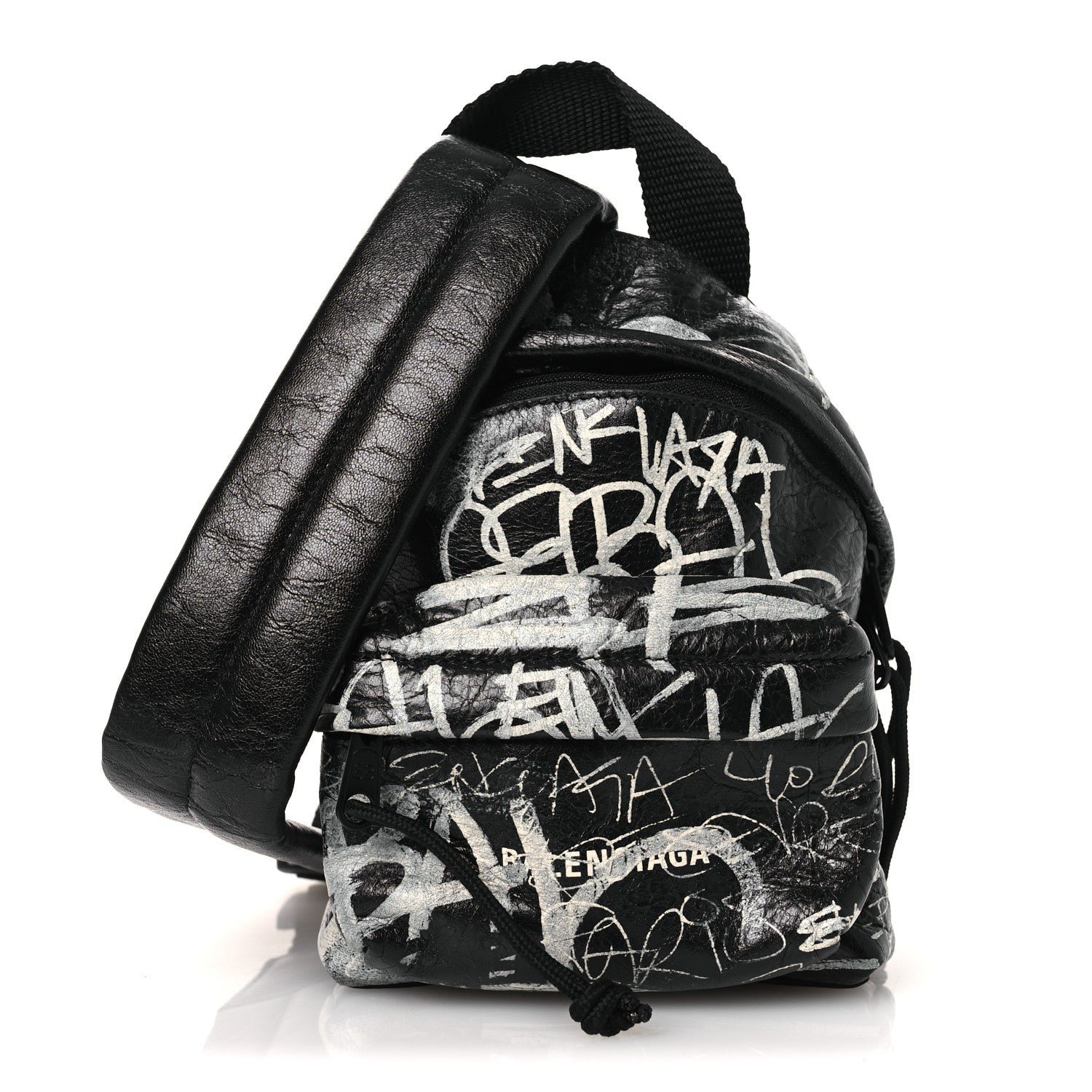 Balenciaga Agneau Arena Graffiti All Over Mini Explorer Crossbody Backpack  Black White