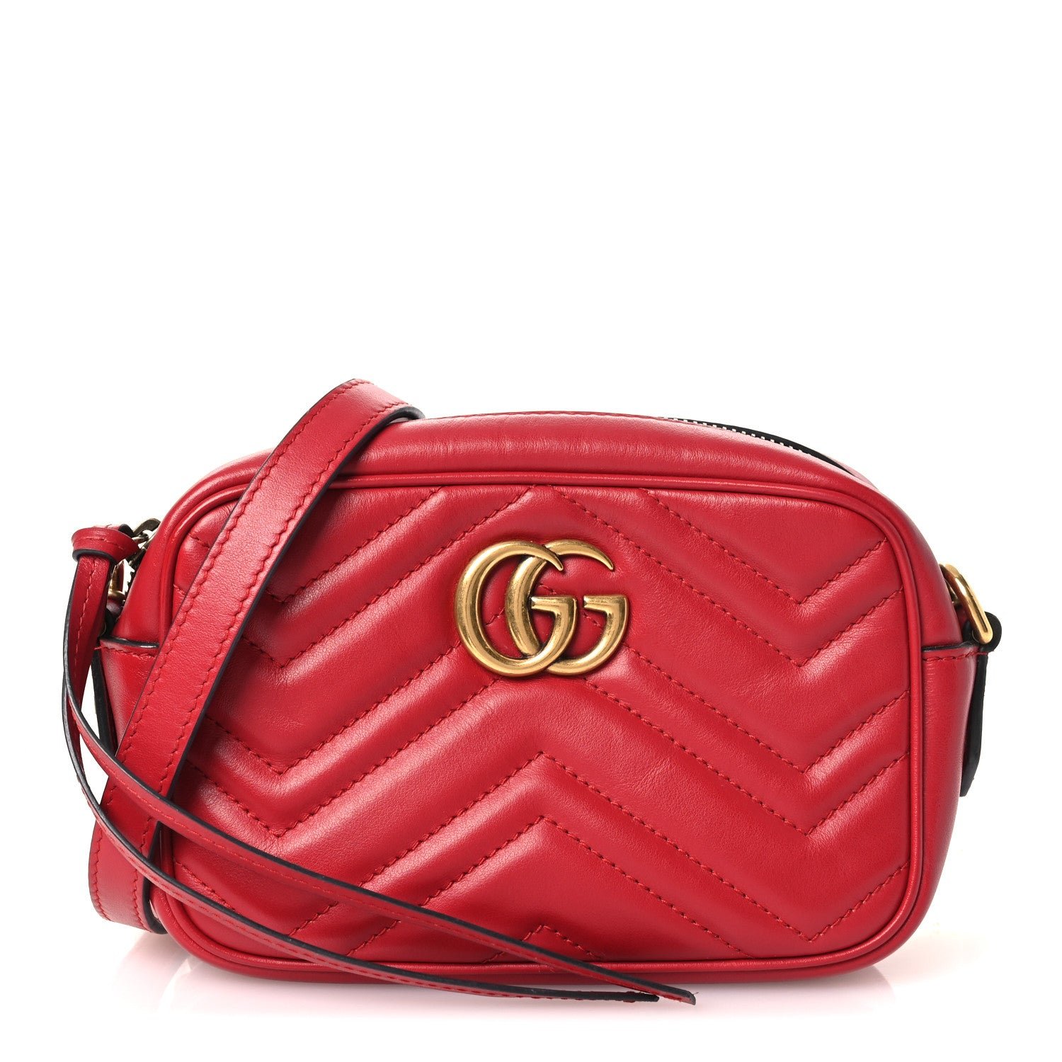 Gucci Calfskin Matelasse Mini GG Marmont Chain Shoulder Bag Hibiscus Red