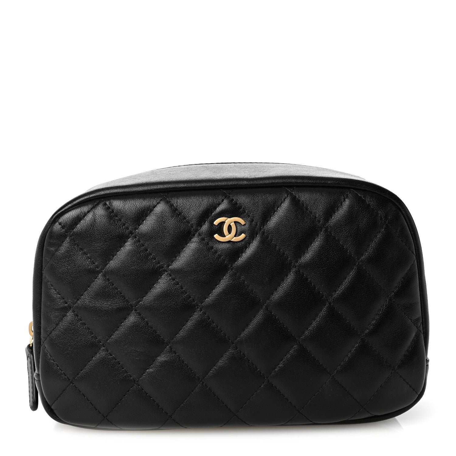 Chanel Lambskin Quilted Medium Curvy Pouch Cosmetic Case Black