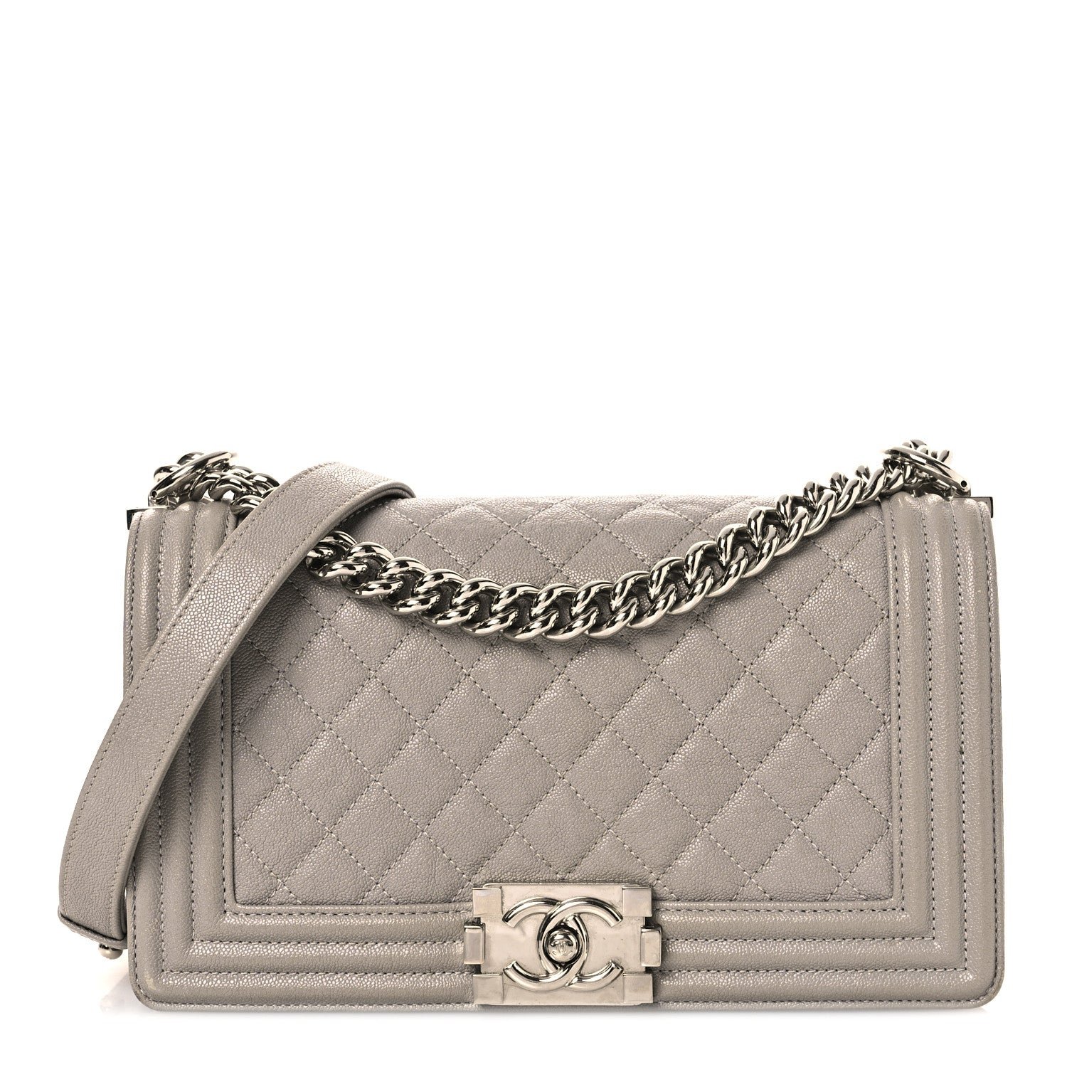 Chanel Caviar Quilted Medium Boy Flap Light Grey