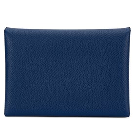 Hermes Bleu Navy Epsom Calvi Duo Card Holder Palladium Hardware, 2023