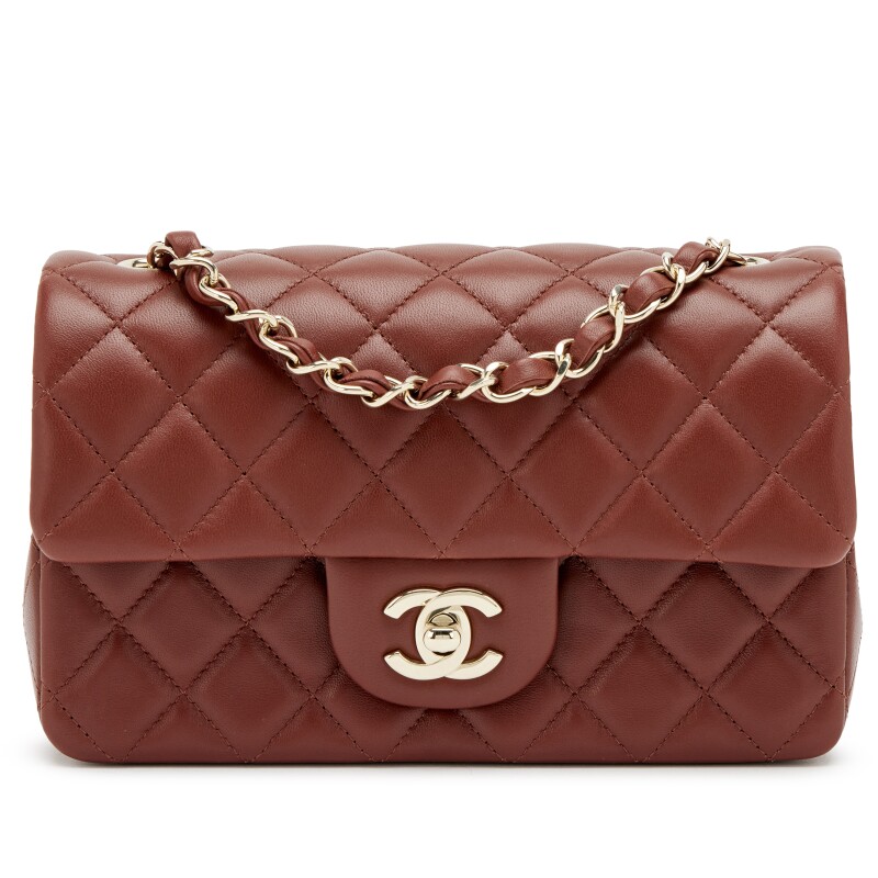 Marron Brown Quilted Lambskin Mini Rectangular Classic Single Flap Bag Light Gold Hardware, 2026
