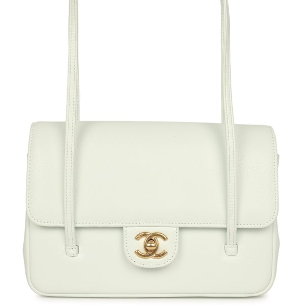 Chanel Small Preppy Coco Flap Bag Light Blue Shiny Caviar Brushed Gold Hardware