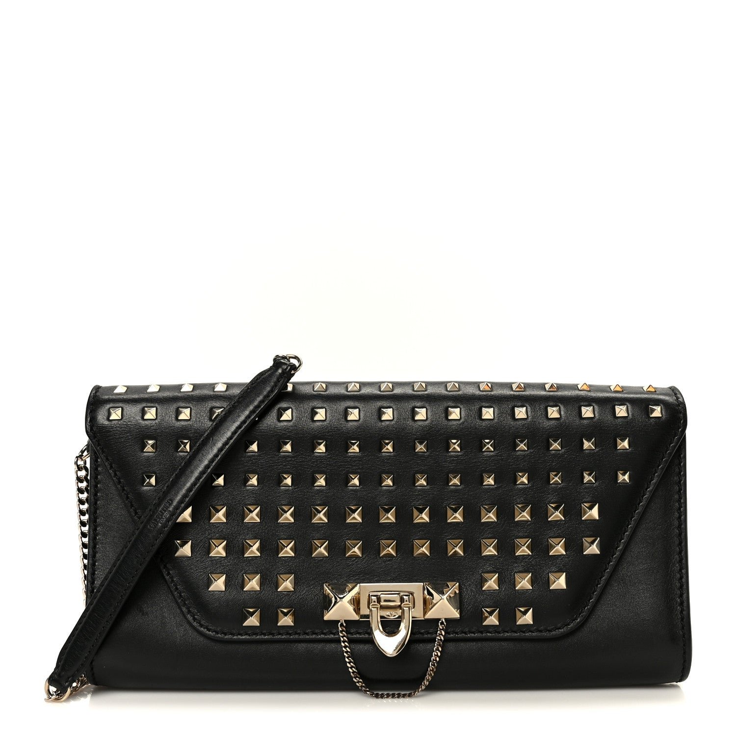 Valentino Garavani Vitello Rockstud All Over Demilune Shoulder Bag Black