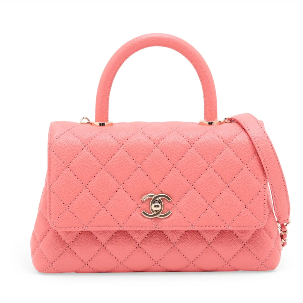 Chanel Coco handle 24 XS Caviar Skin 2 Way Handbag Pink Gold Metal Fittings rand