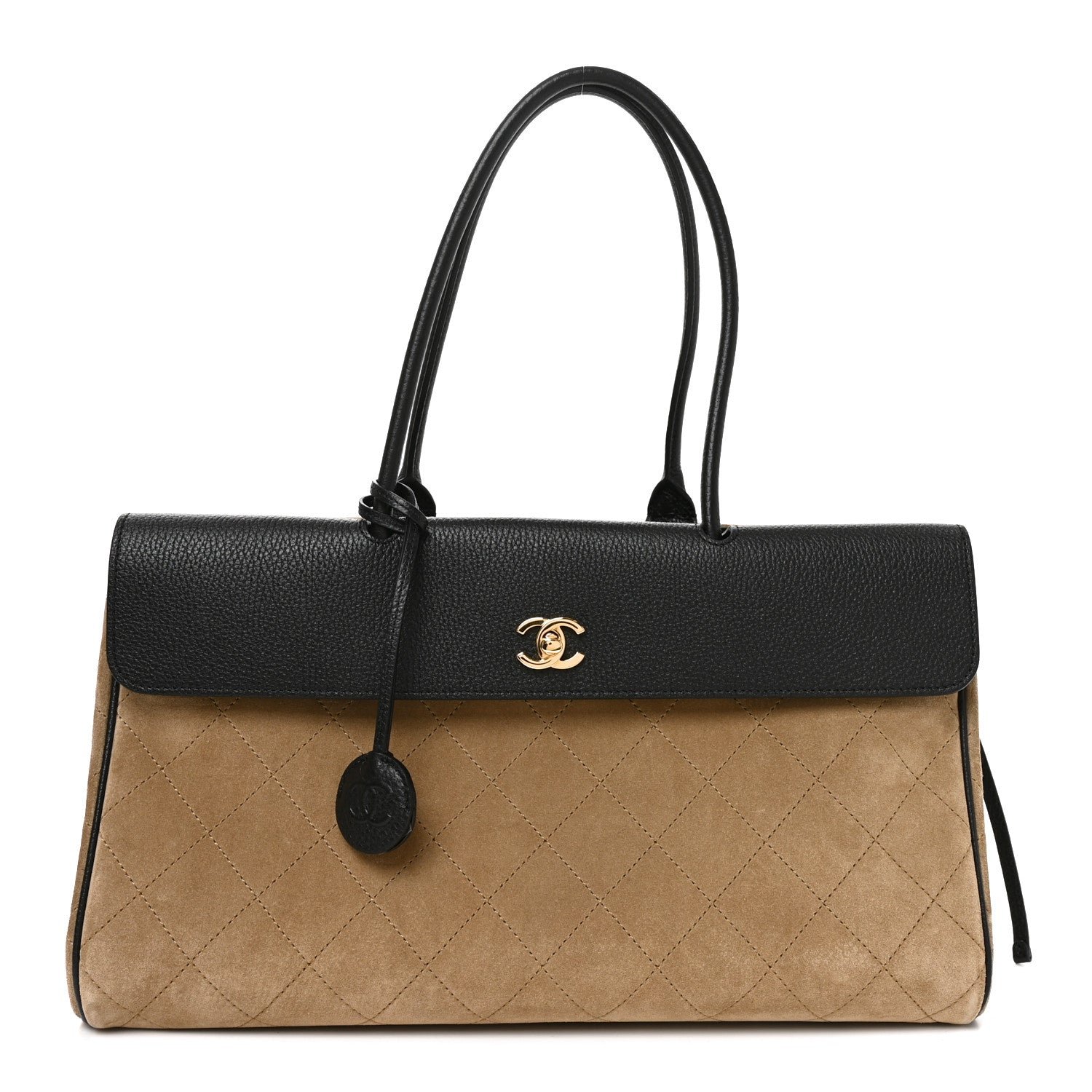 Chanel Grained Calfskin Suede Urban Essentials Shopping Bag Dark Beige Black