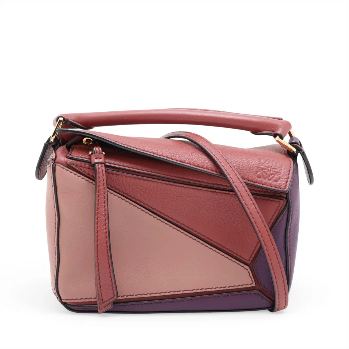 Loewe Mini Puzzle Bag Leather 2 Way Handbag brown x purple