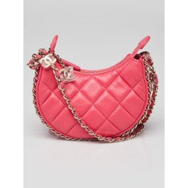 Chanel Chanel Pink Quilted Lambskin Leather Chain Hook Mini Hobo Bag