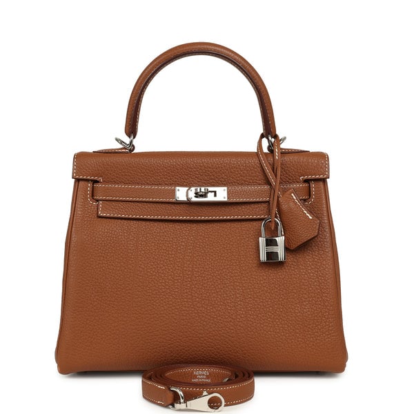 Pre-owned Hermes Kelly Retourne 25 Gold Togo Palladium Hardware