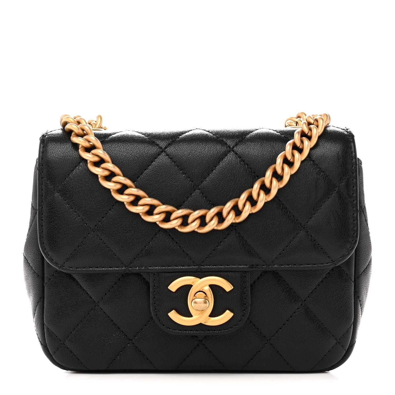 Chanel Shiny Goatskin Quilted Mini Chain Strap Flap Black