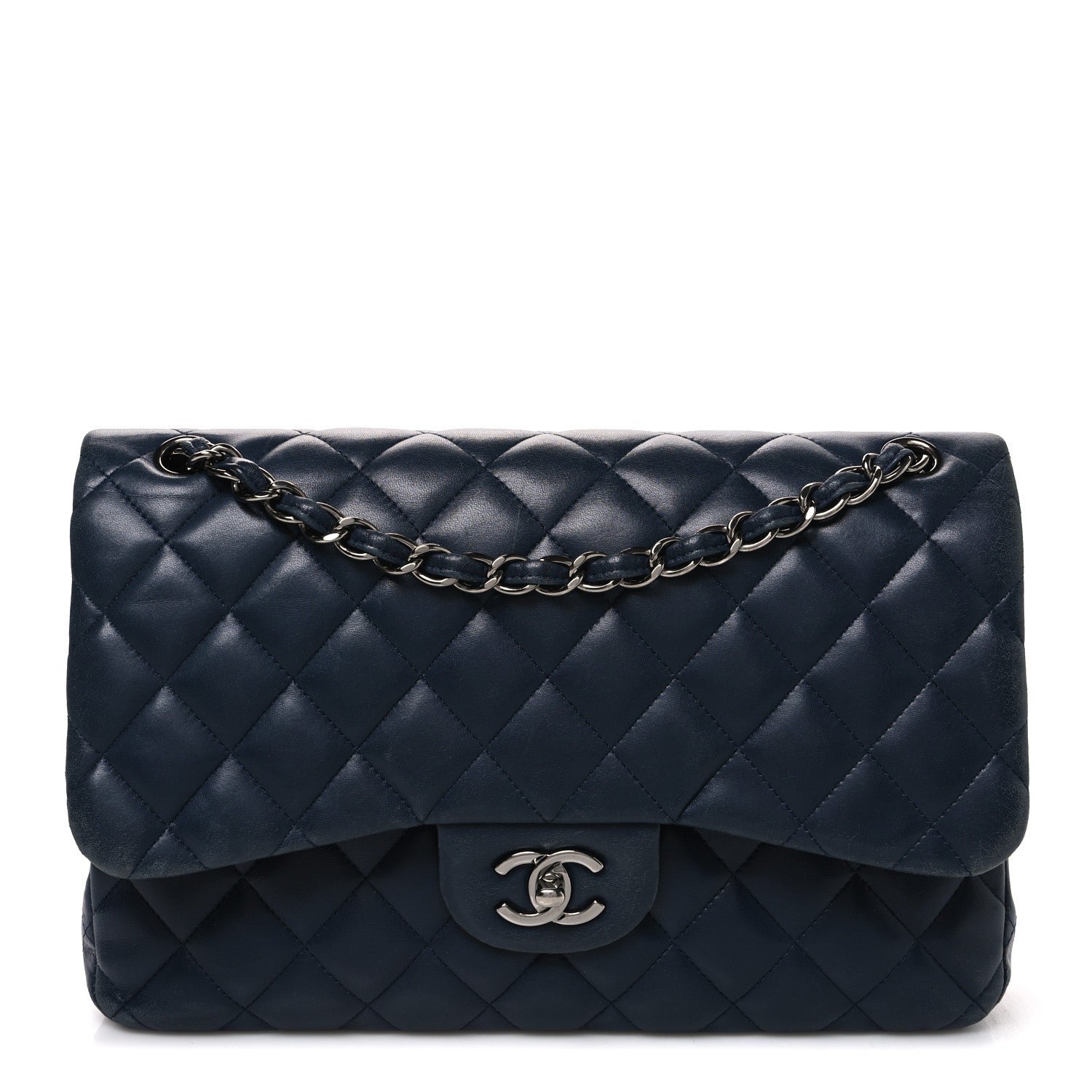 Chanel Lambskin Quilted Jumbo Double Flap Navy