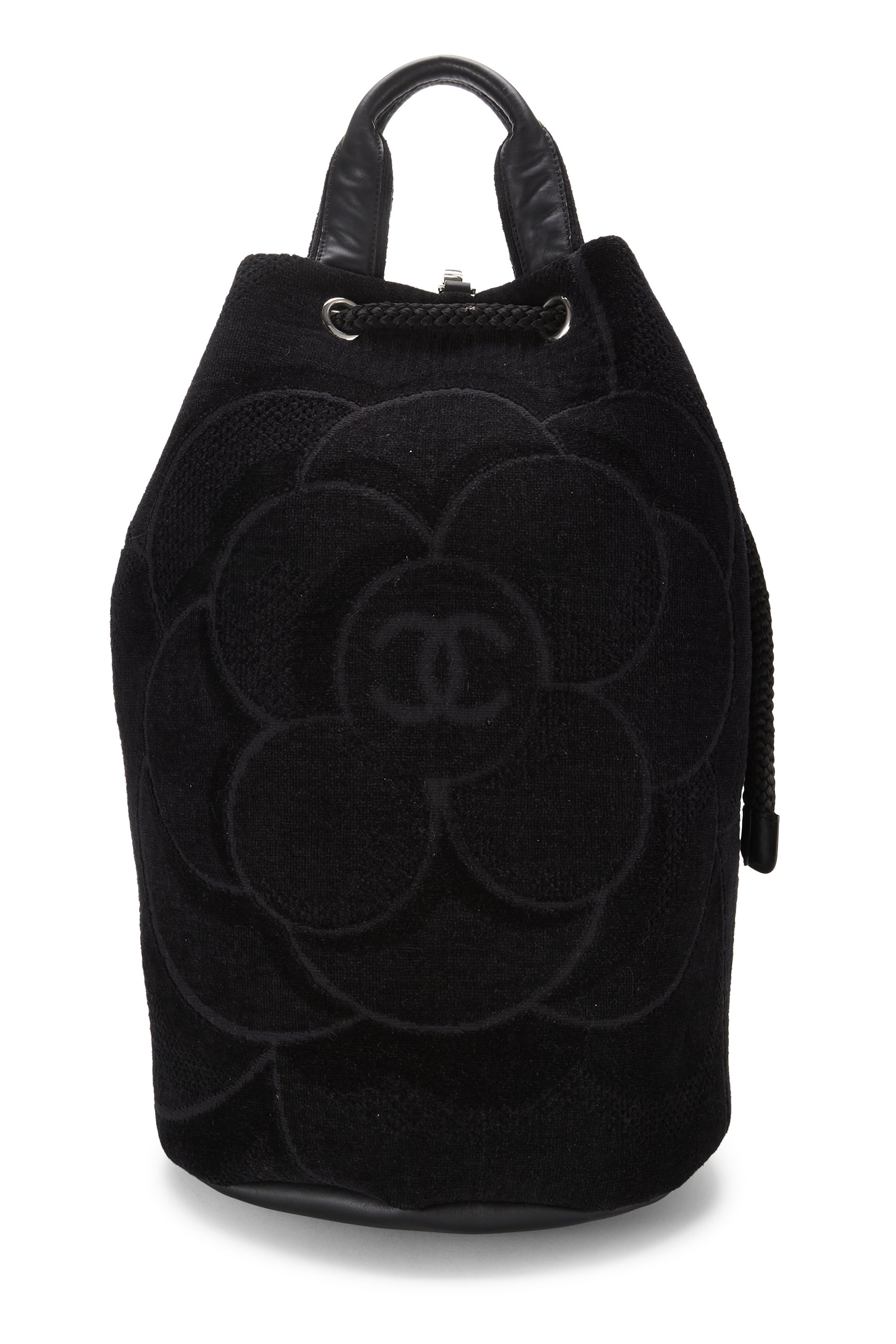 Black Terry Cloth Drawstring Beach Backpack
