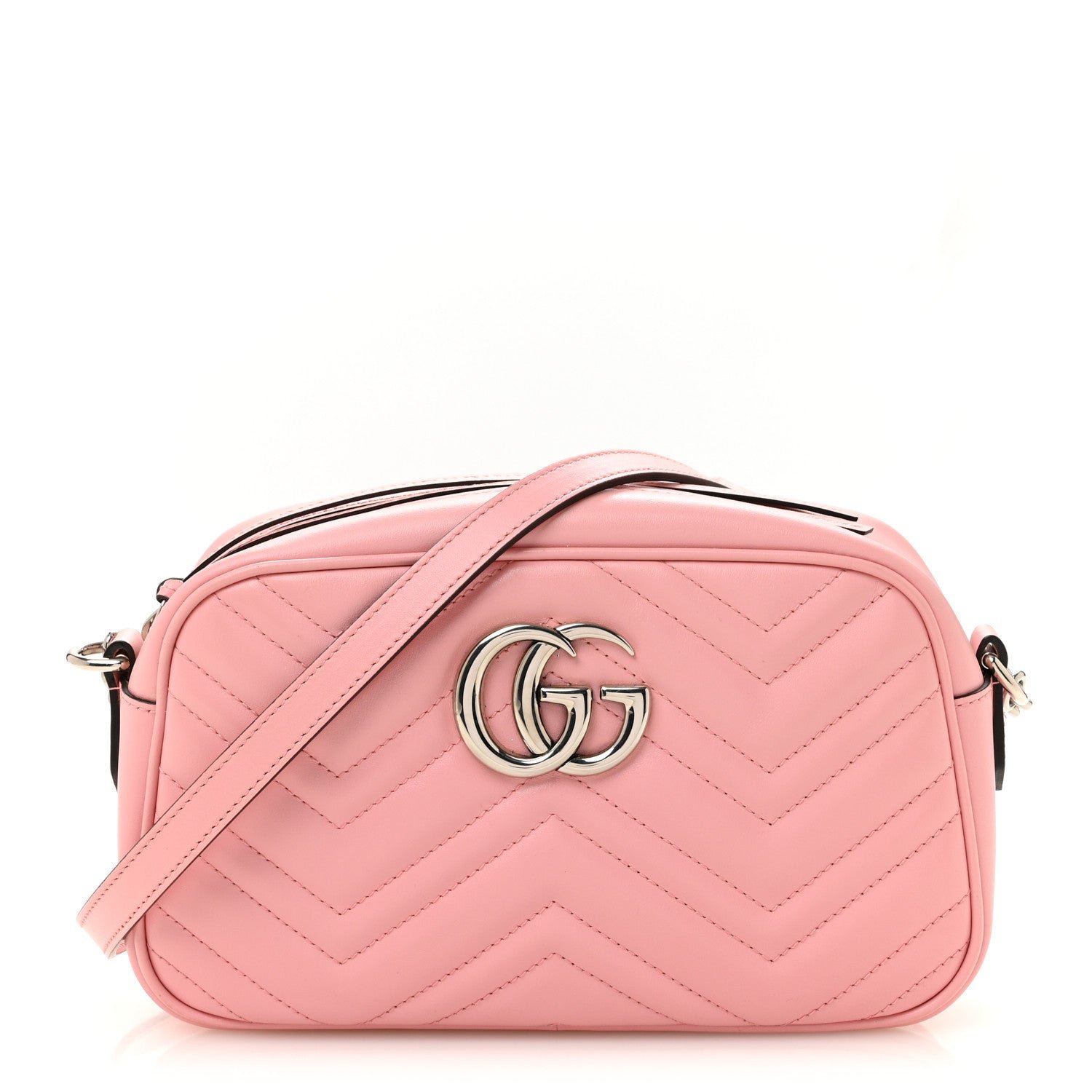 Gucci Calfskin Matelasse Small GG Marmont Chain Shoulder Bag Wild Rose