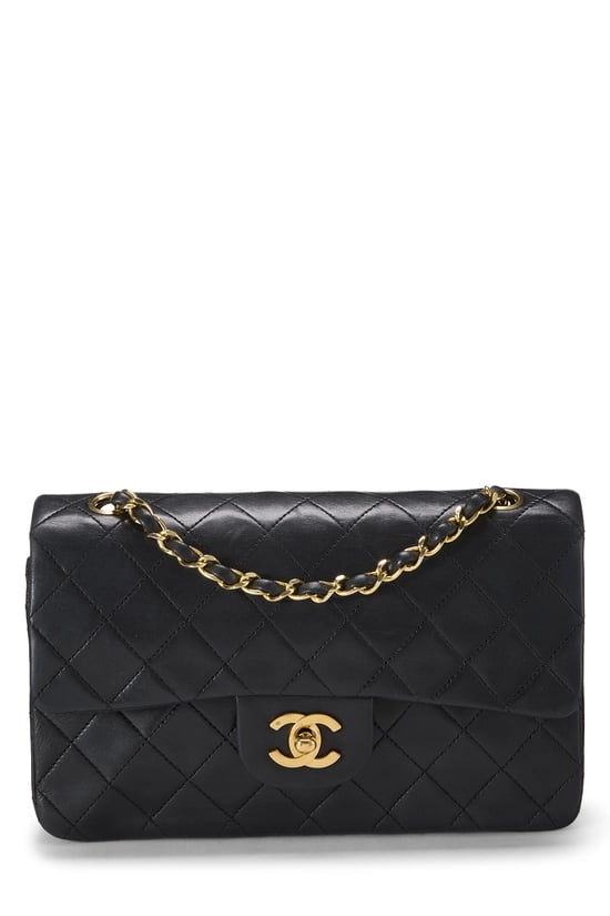Black Quilted Lambskin Classic Double Flap Small