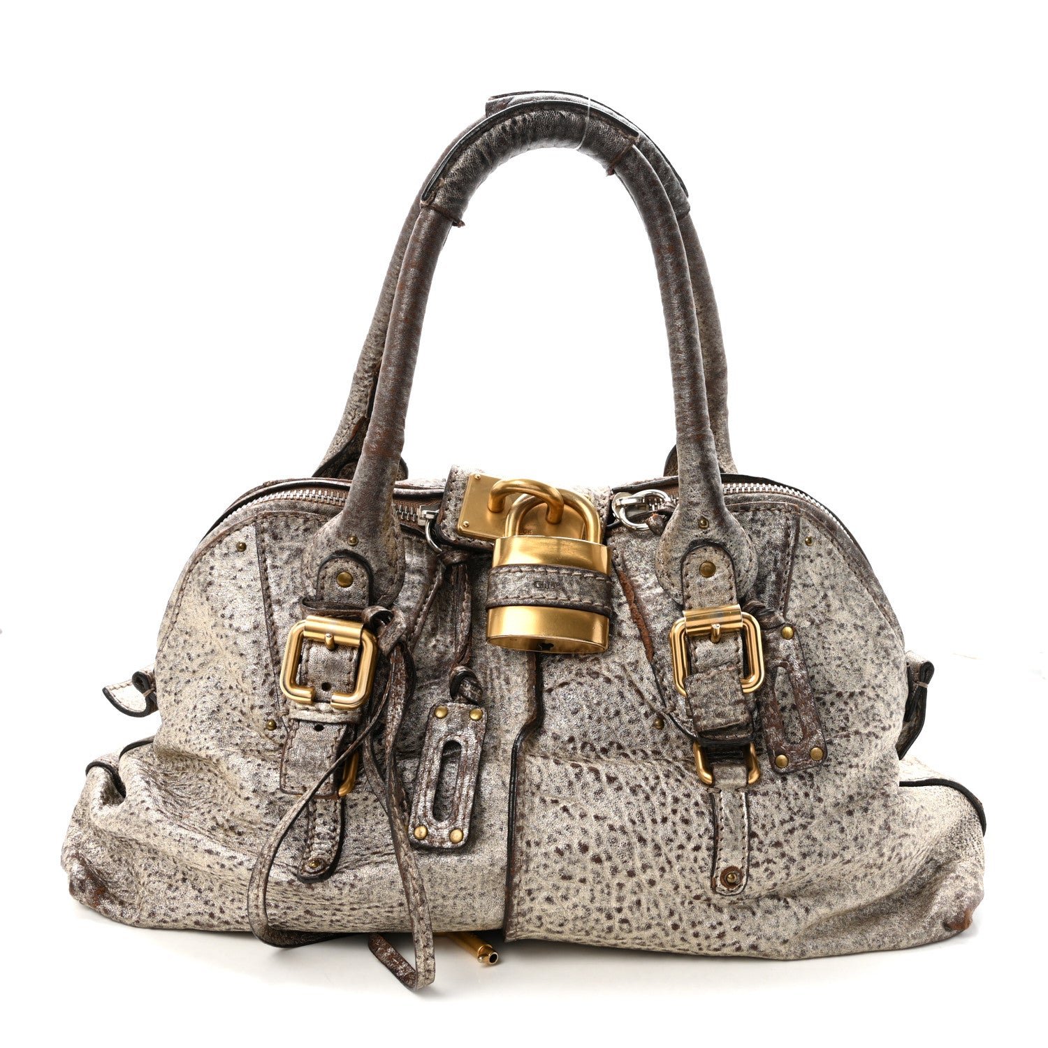 Chloe Metallic Pebbled Lambskin Medium Paddington Satchel Silver