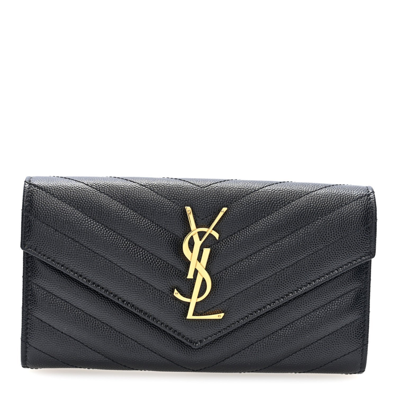 Saint Laurent Grain De Poudre Matelasse Chevron Monogram Flap Wallet Black