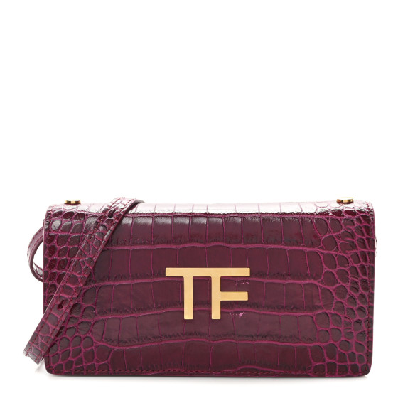 Tom Ford Crocodile Embossed Calfskin TF Mini Bag Cranberry