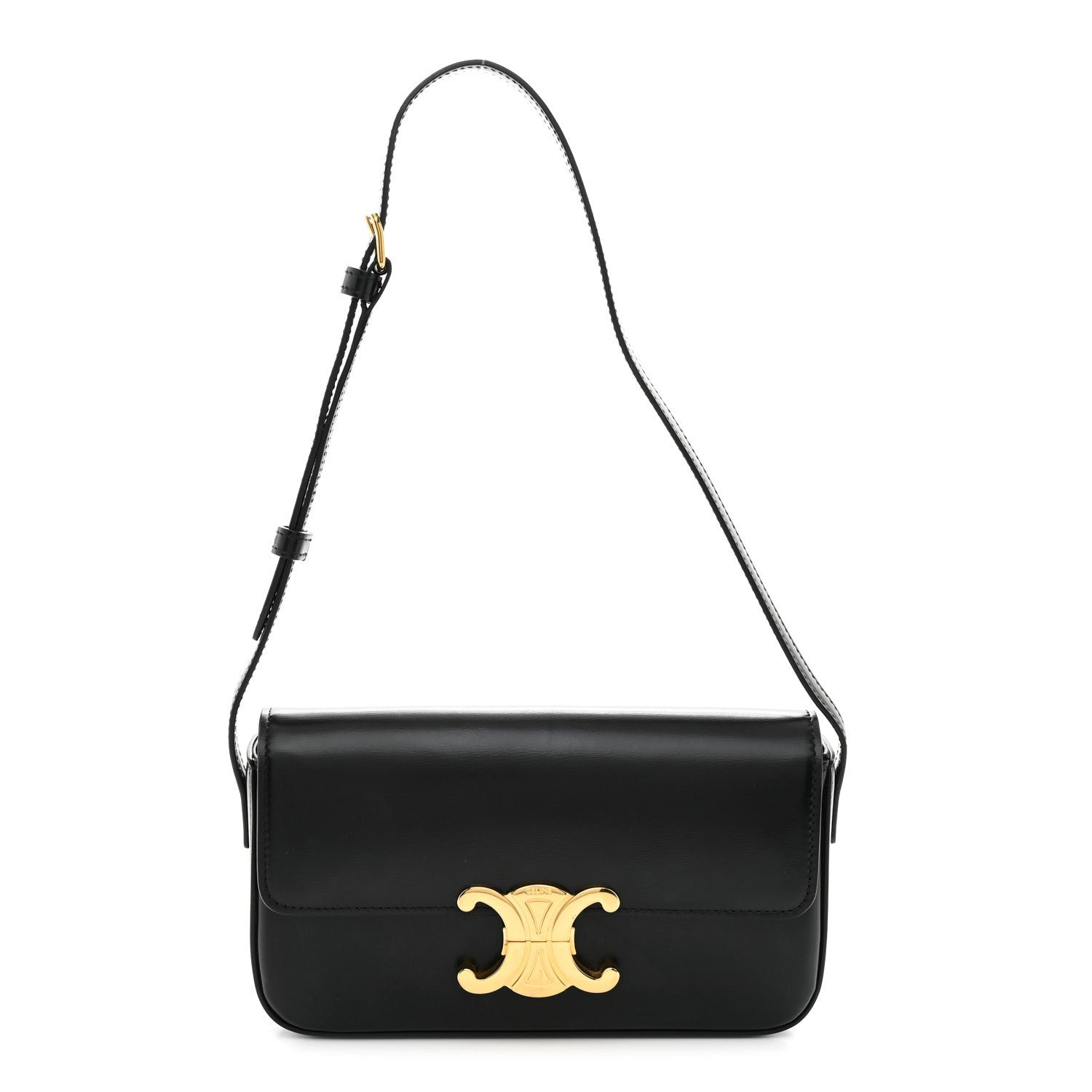 Shiny Calfskin Triomphe Shoulder Bag Black